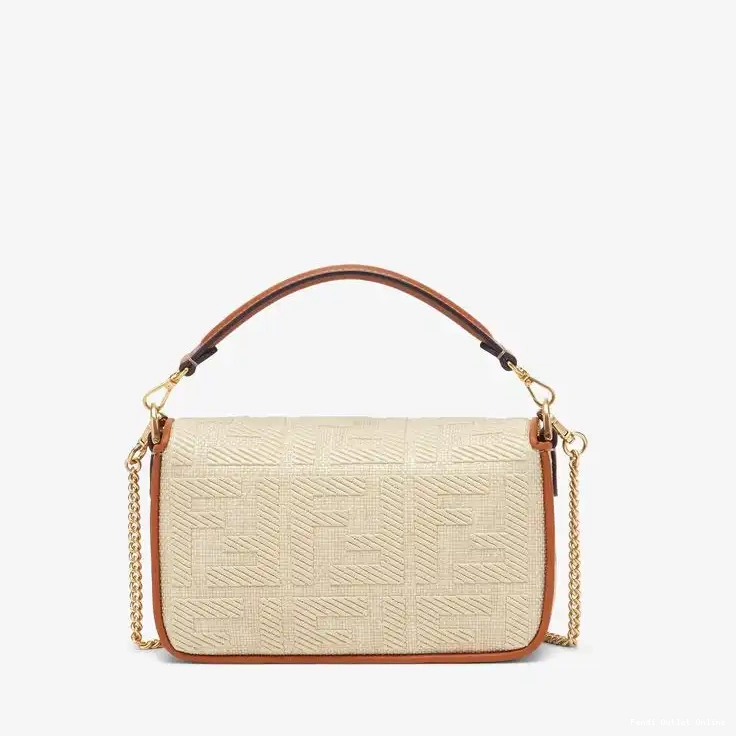 Cheap Fendi Baguette Mini Bag Beige FF In Straw Motif 0703
